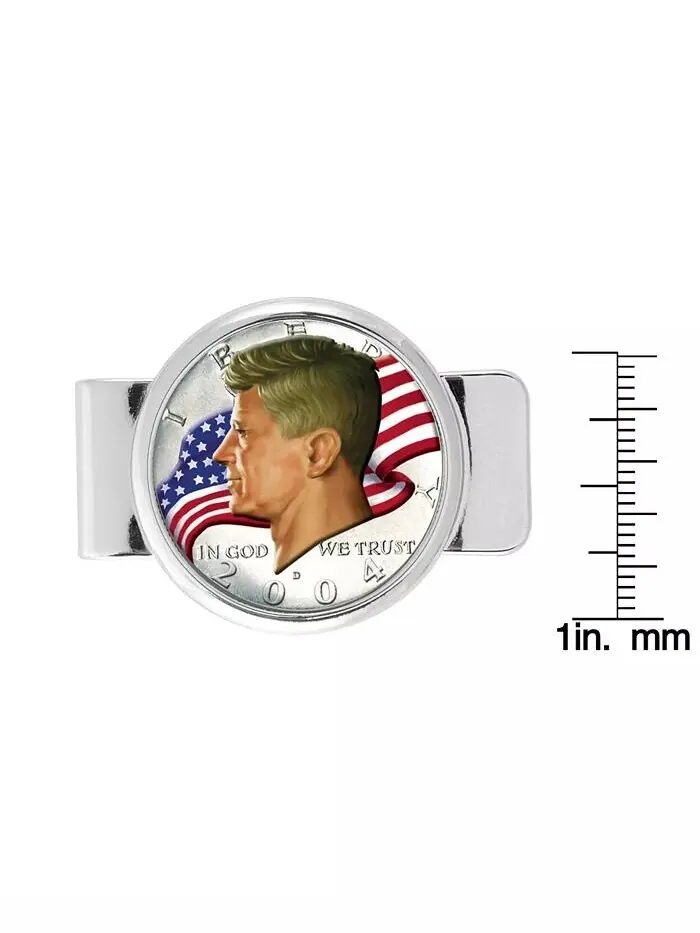 Мужской зажим для монет в полдоллара JFK, цветной американский флаг, зажим для денег American Coin — изображение 2 из 2