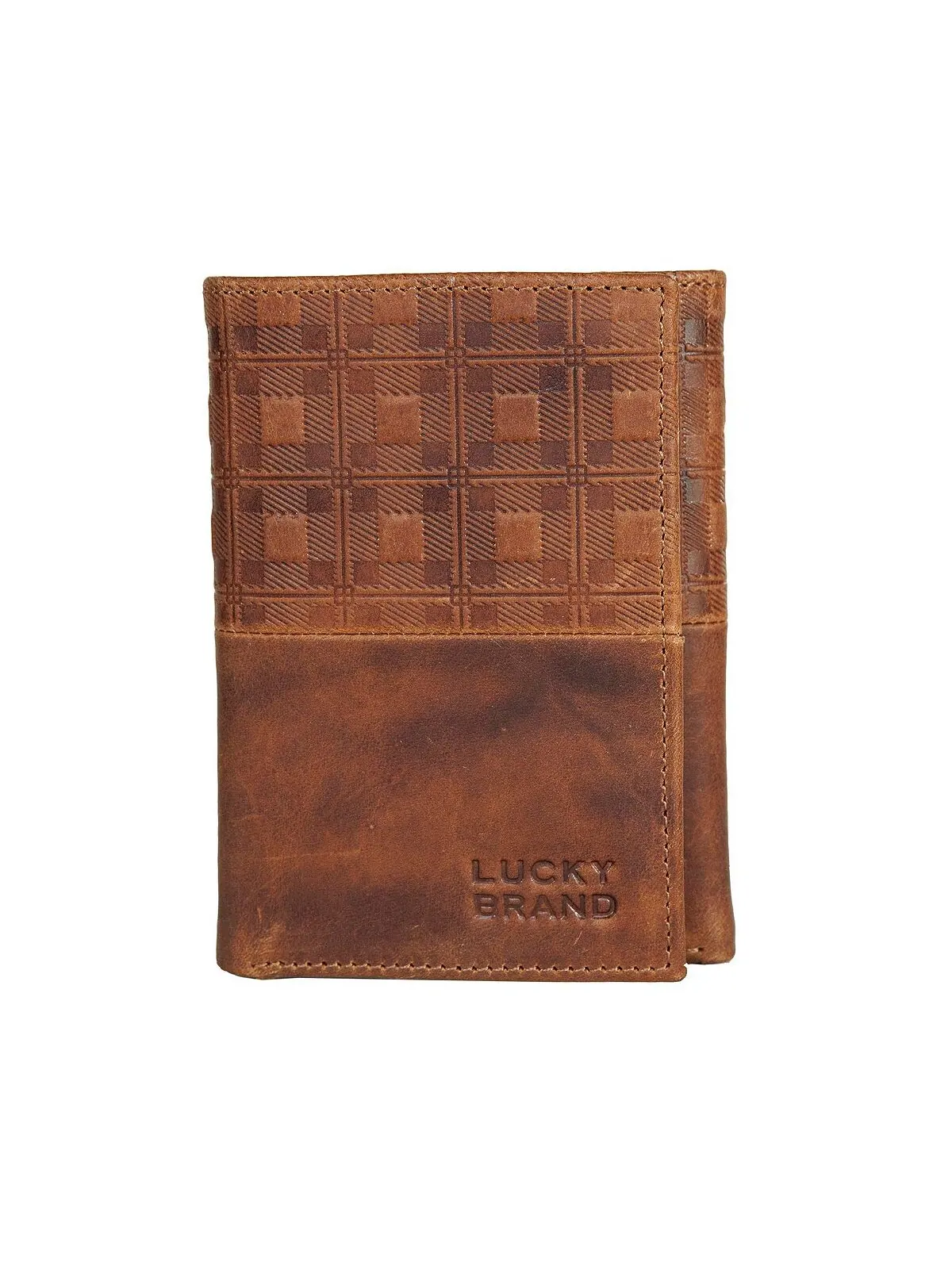 Мужской кожаный кошелек тройного сложения в клетку с тиснением Lucky Brand