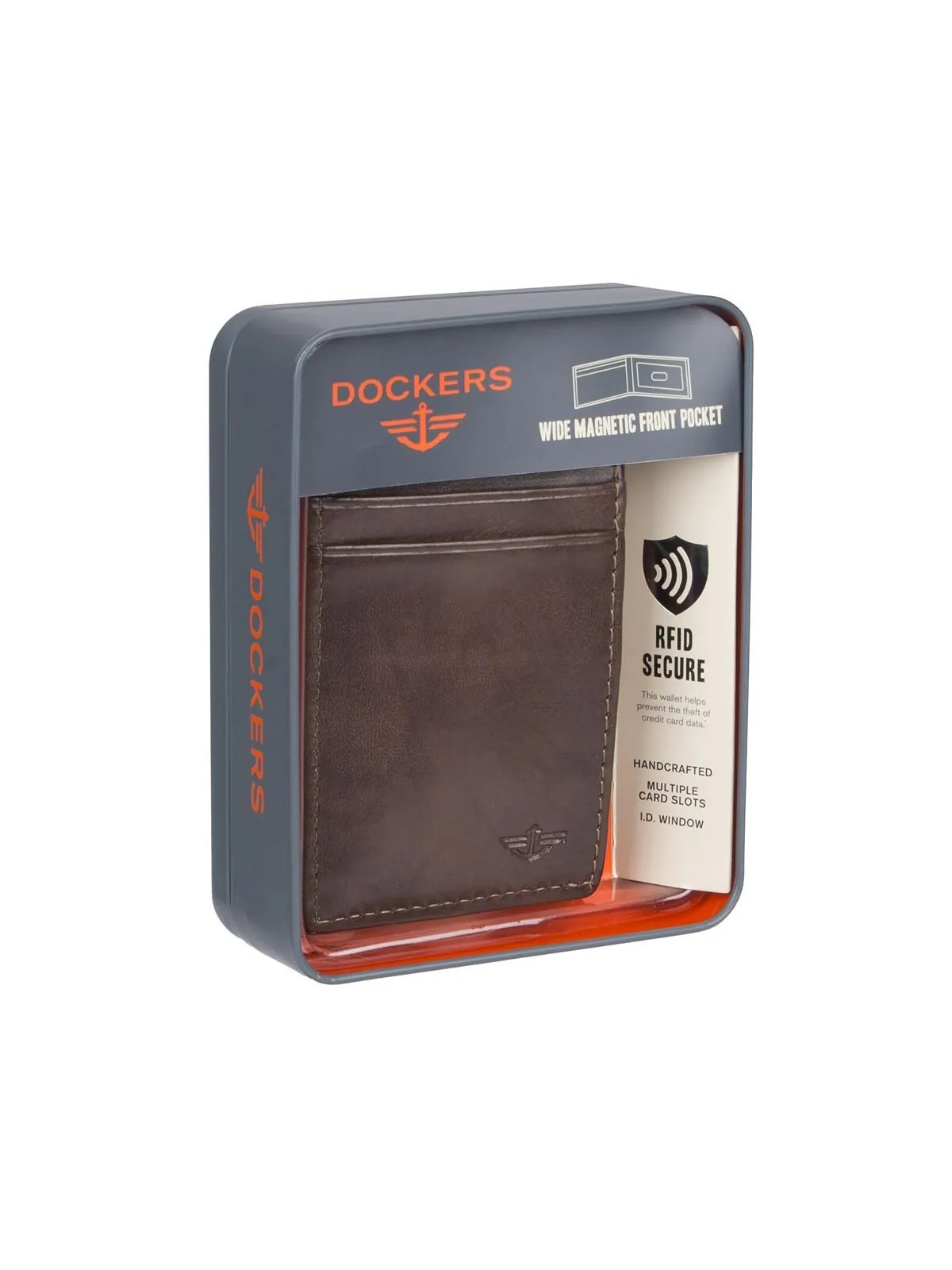 Мужской кошелек с передним карманом RFID Dockers — изображение 4 из 4, коричневый