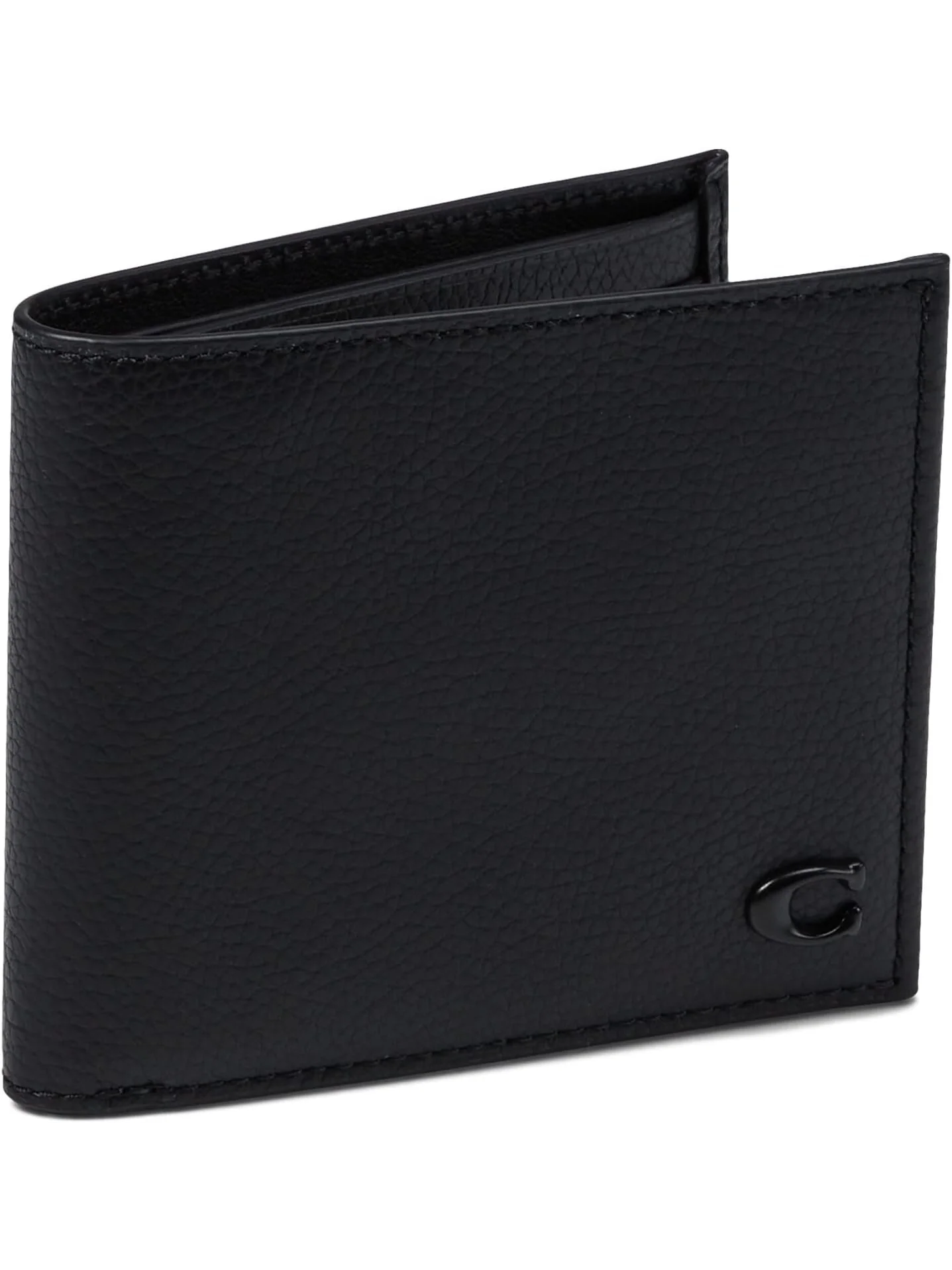 Кошелек Refined Double Bill in Pebble Leather w/ Sculpted C Hardware Branding COACH — черный