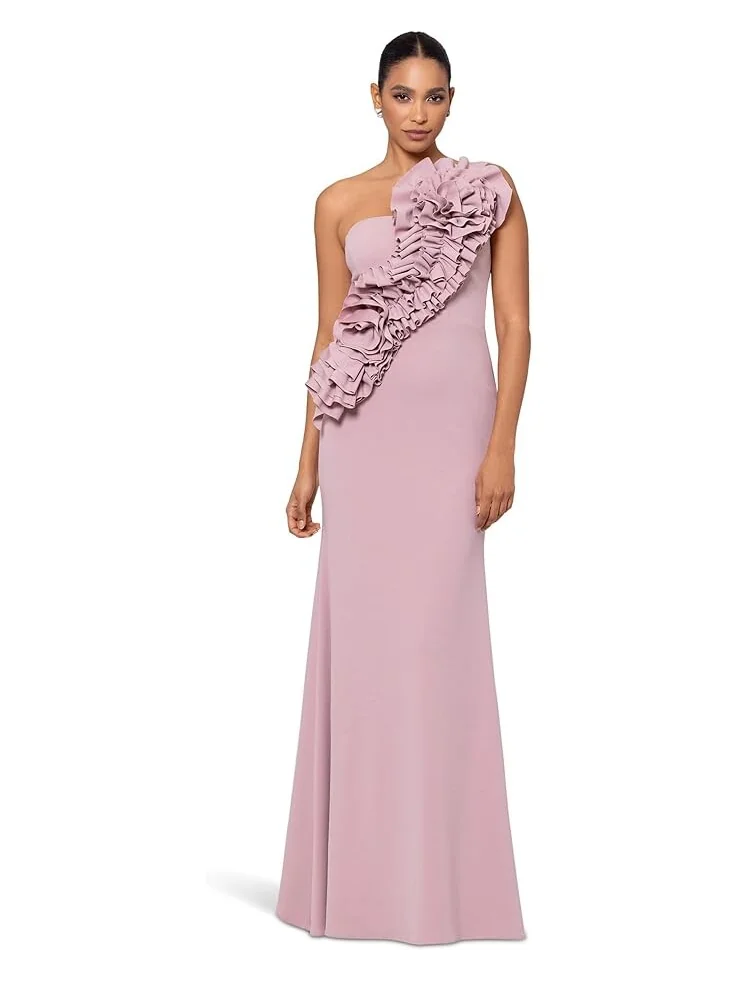 Платье Betsy & Adam Long Scuba Crepe 3D Flower — розовый