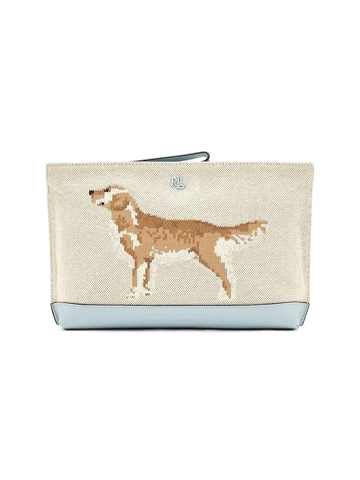 Сумка косметичка с вышивкой собаки Lauren Ralph Lauren — изображение 1 из 5, натуральный//синий