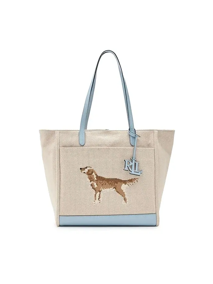 Сумка тоут с вышивкой собаки Cameryn Lauren Ralph Lauren — изображение 1 из 5, бежевый/белый