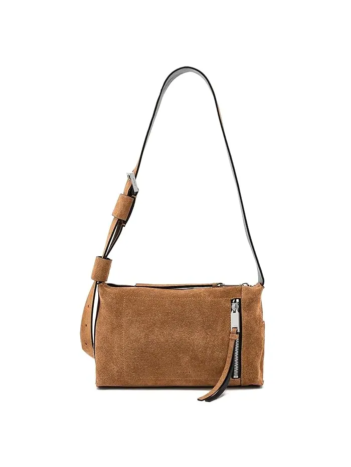 Сумка кросс-боди Alba Suede Zip AllSaints — изображение 1 из 5, бежевый коричневый
