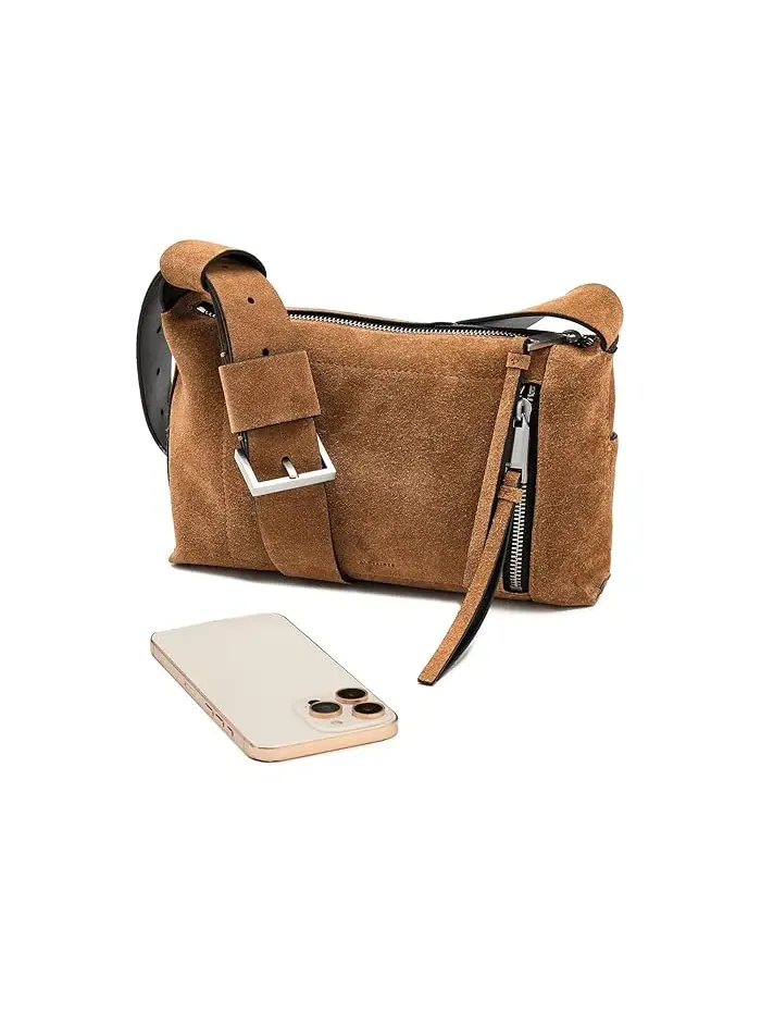 Сумка кросс-боди Alba Suede Zip AllSaints — изображение 3 из 5, бежевый коричневый