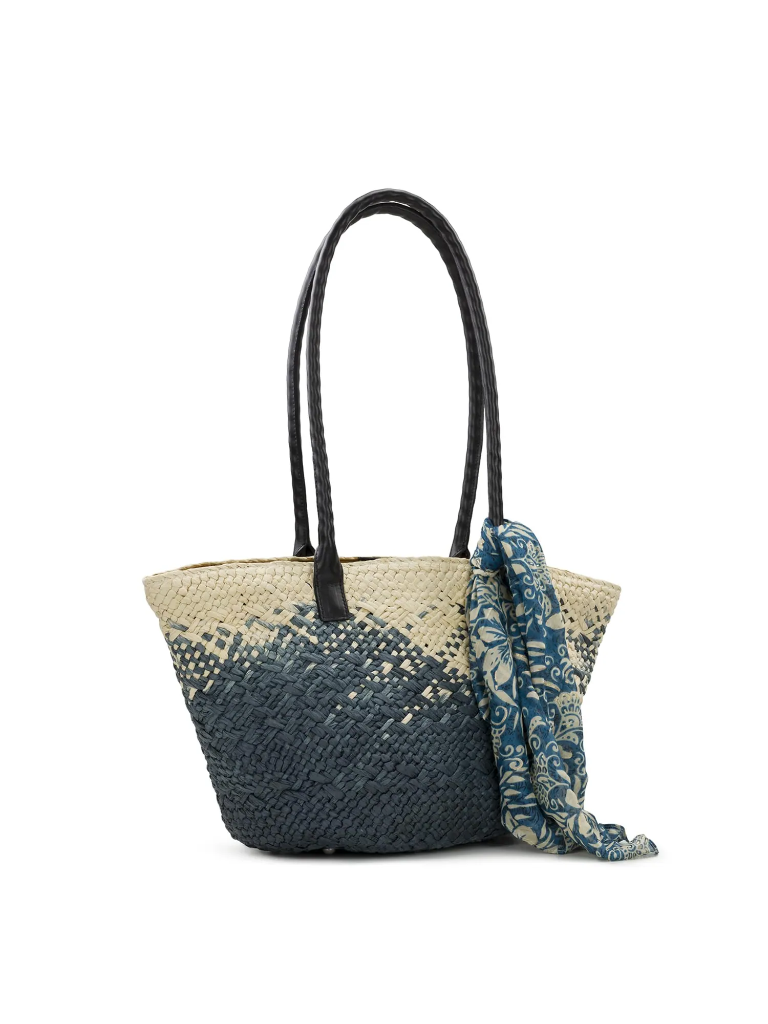 Сумка-тоут Patricia Nash Calypso Woven Tote W/ Greek Floral Scarf — изображение 3 из 4, темно-синий/натуральный
