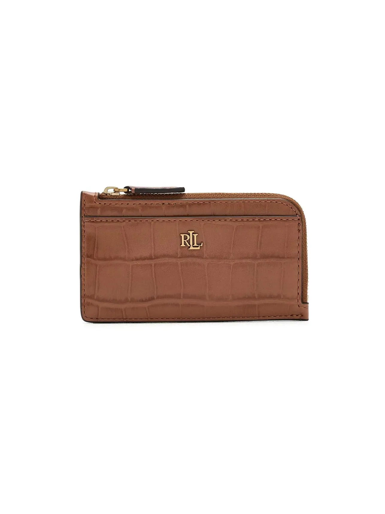 Визитница на молнии из кожи с тиснением под крокодила Croc-Embossed Leather L-Zip Card Case Lauren Ralph Lauren, бежевый