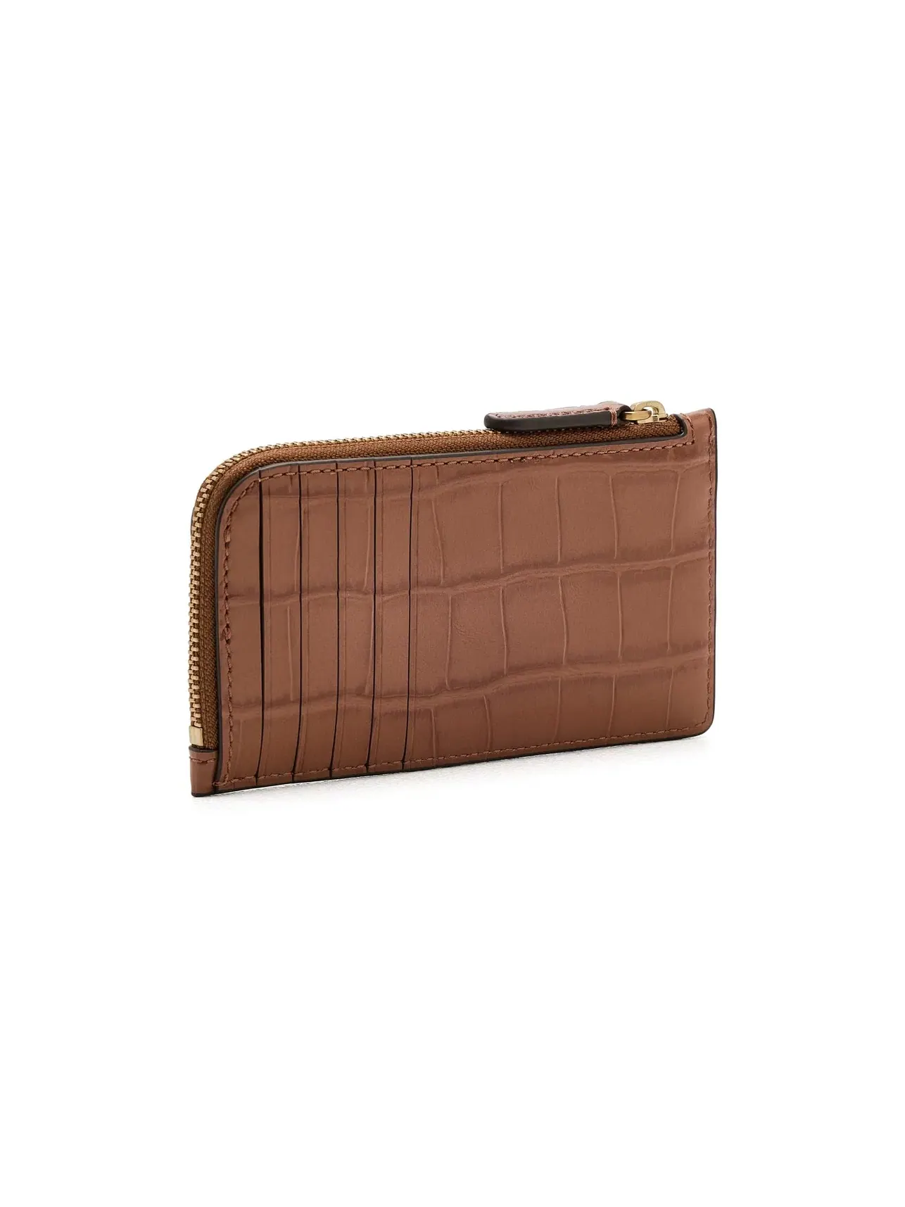 Визитница на молнии из кожи с тиснением под крокодила Croc-Embossed Leather L-Zip Card Case Lauren Ralph Lauren, бежевый