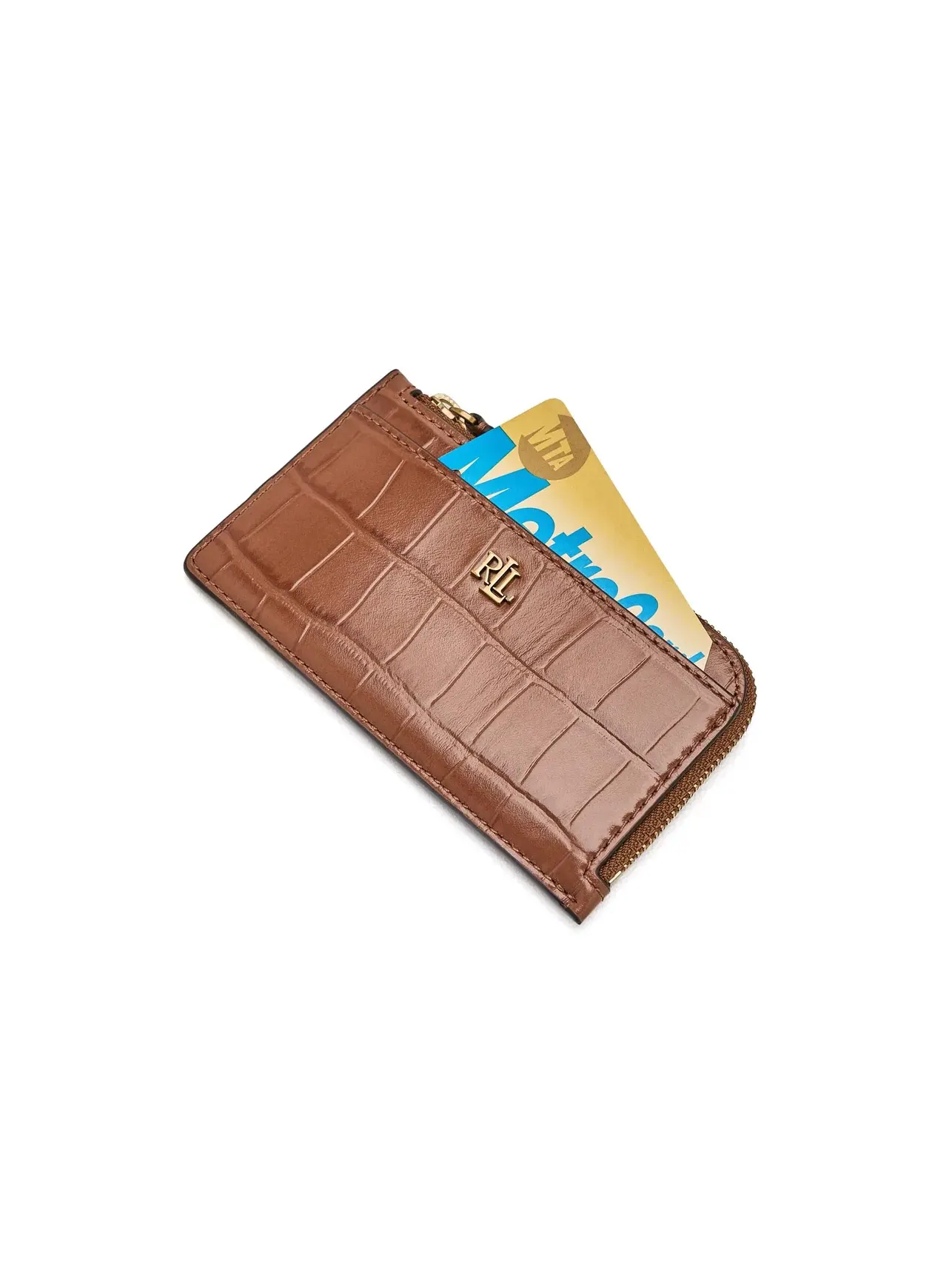 Визитница на молнии из кожи с тиснением под крокодила Croc-Embossed Leather L-Zip Card Case Lauren Ralph Lauren, бежевый