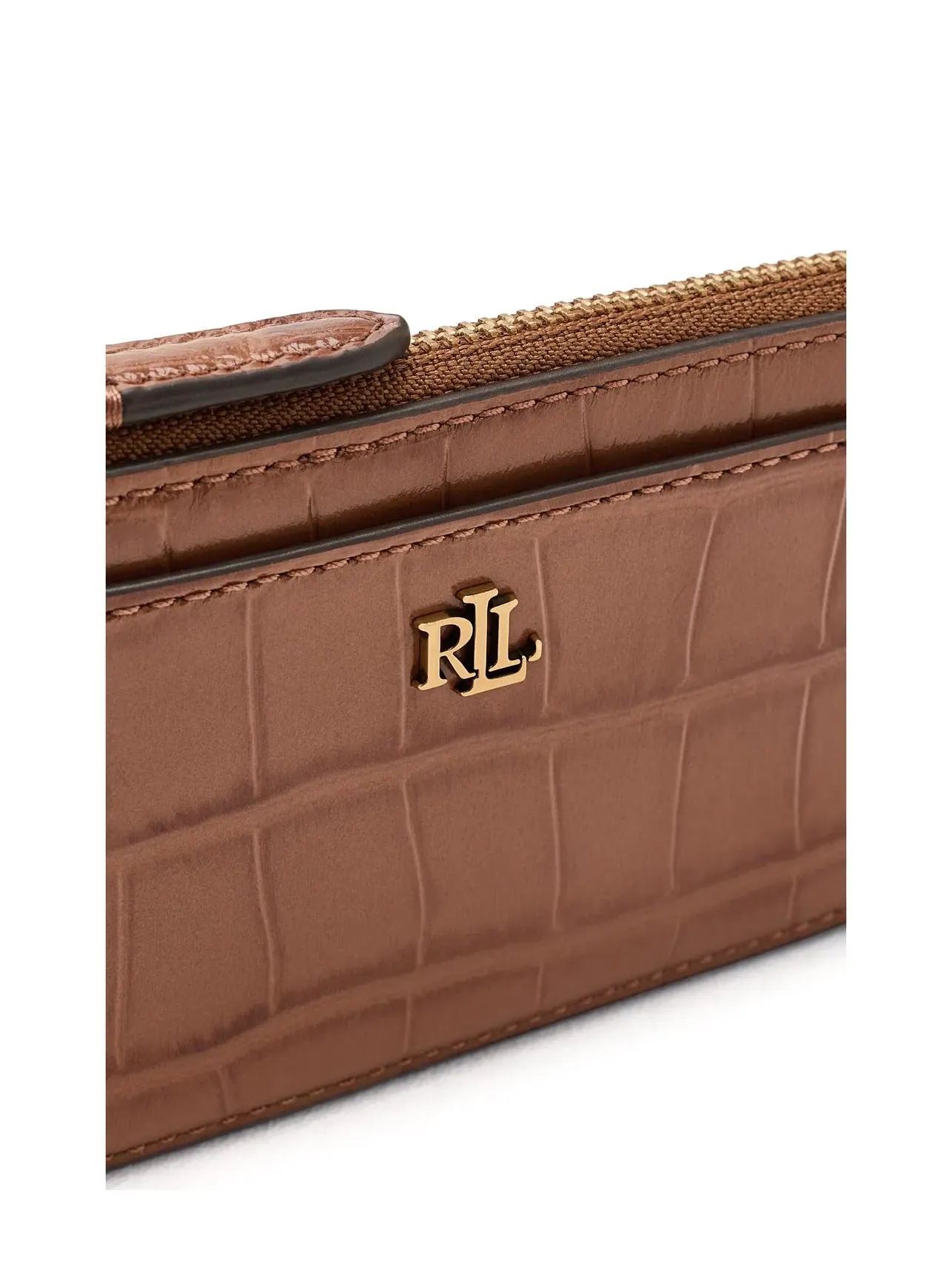 Визитница на молнии из кожи с тиснением под крокодила Croc-Embossed Leather L-Zip Card Case Lauren Ralph Lauren, бежевый