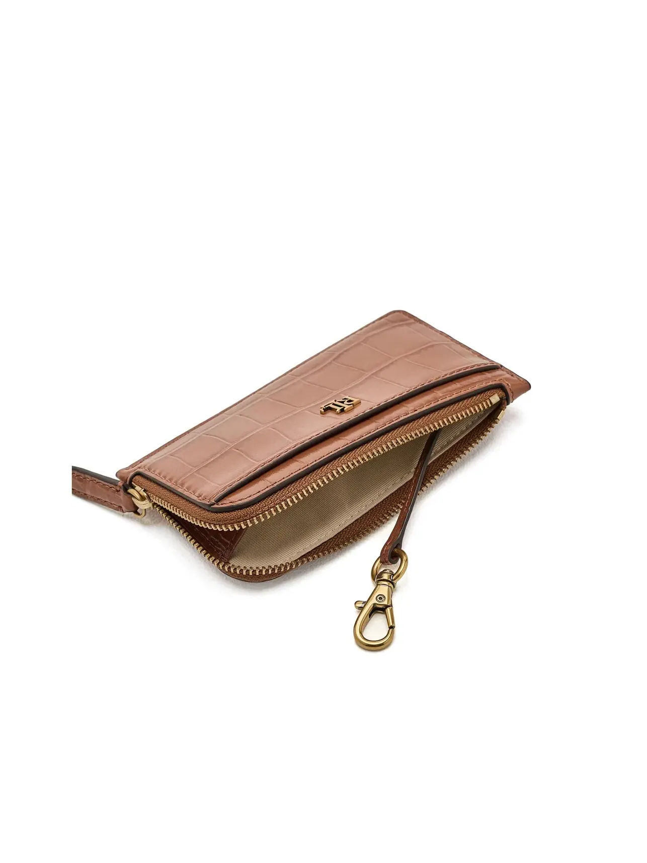Визитница на молнии из кожи с тиснением под крокодила Croc-Embossed Leather L-Zip Card Case Lauren Ralph Lauren, бежевый