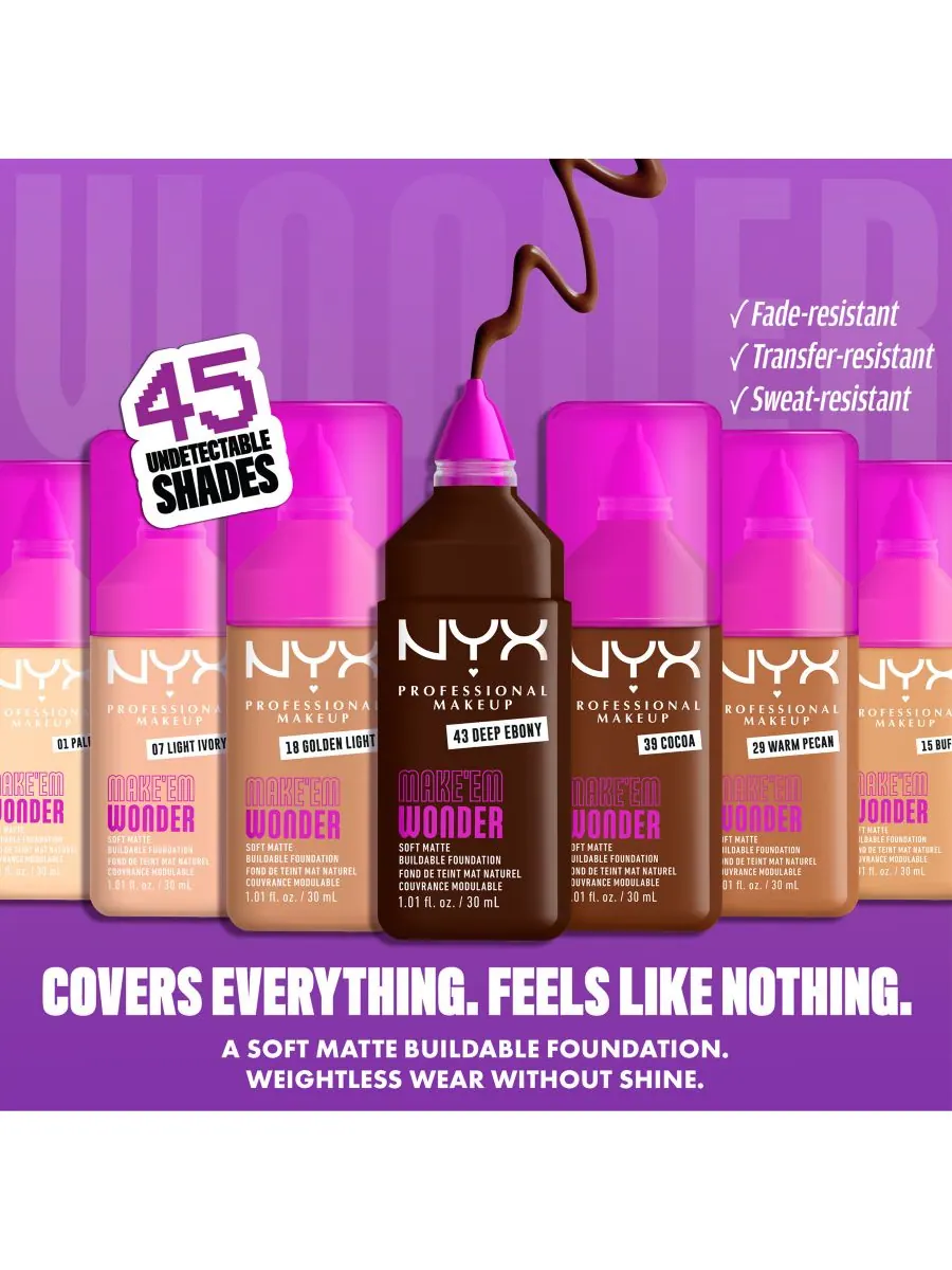 Тональный крем Wonder Foundation, 0,84 унции NYX Professional Makeup, цвет fair — изображение 5 из 10