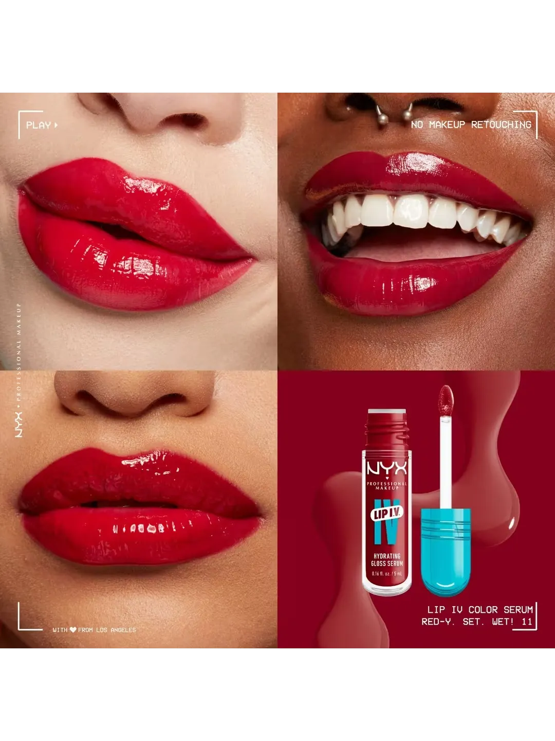 Увлажняющий блеск для губ NYX Professional Makeup Lip I.V. Hydrating Gloss Stain, Red-y.Set.Wet!, 5 — изображение 4 из 4