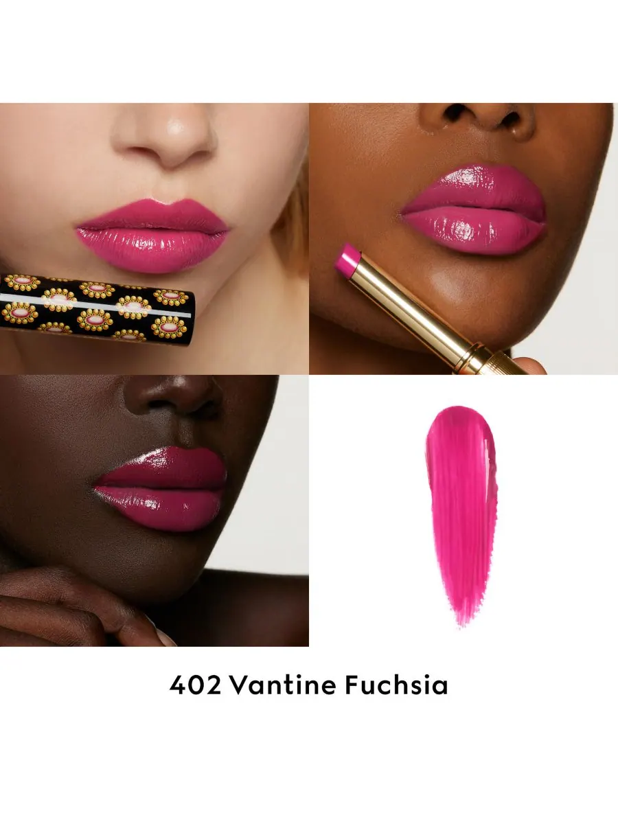 Губная помада Rouge de Beauté Brillant Glow & Care Gucci, цвет 402 - vantine fuchsia — изображение 2 из 10