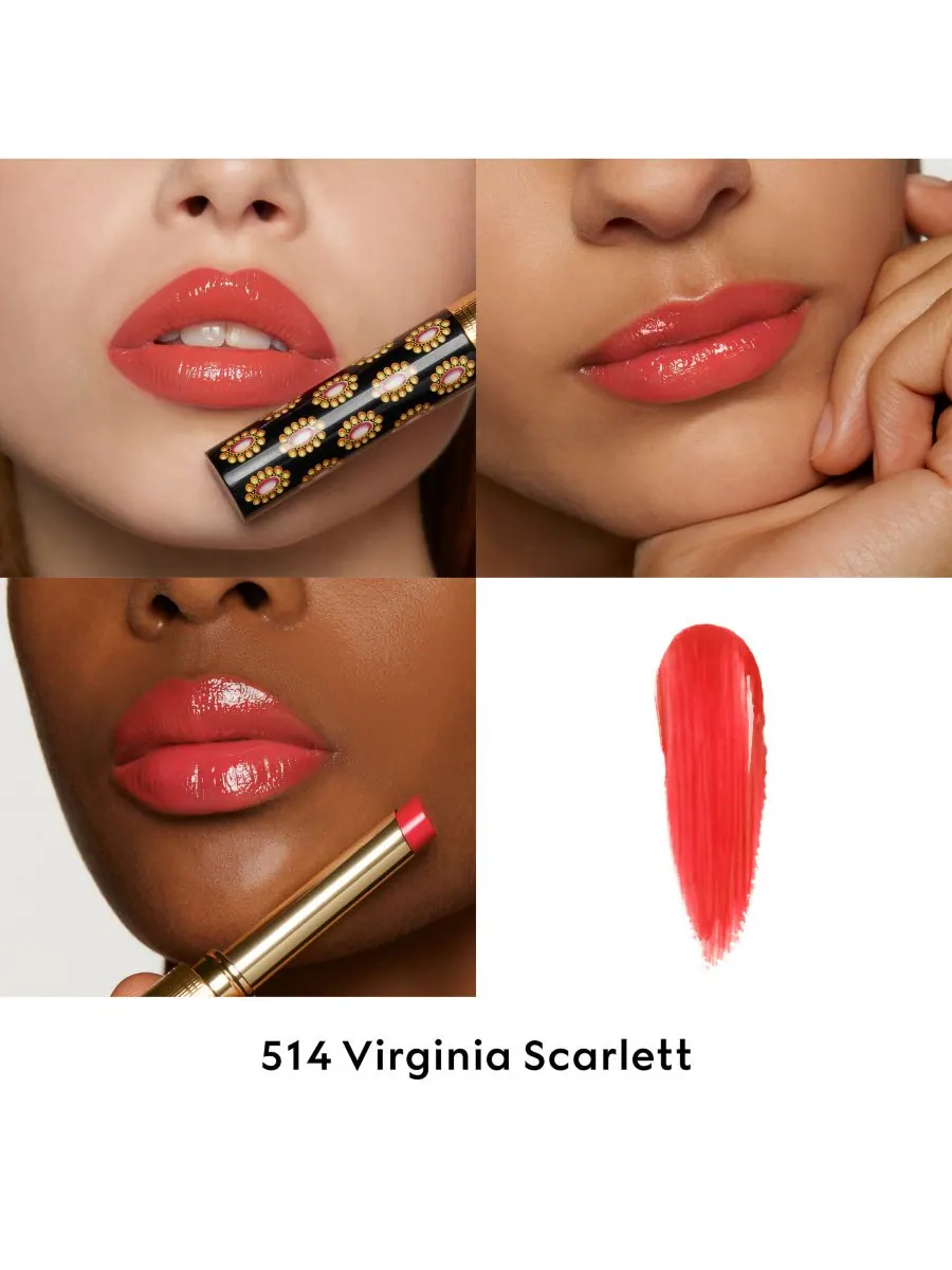 Губная помада Rouge de Beauté Brillant Glow & Care Gucci, цвет 514 - virginia scarlett — изображение 2 из 10