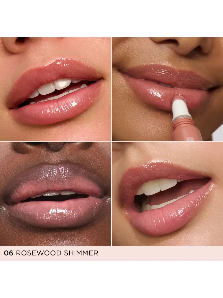 Блеск для губ с пептидами для объема и увлажнения Clarins, 06 Rosewood Shimmer (Rosy Nude) — изображение 2 из 9