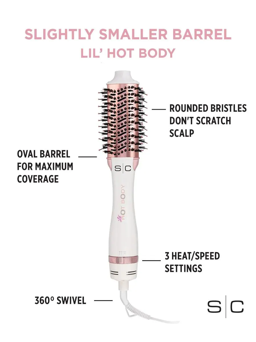 StyleCraft Professional Щетка для укладки волос Lil' Hot Body Blowout Brush - белая/розовая — 3
