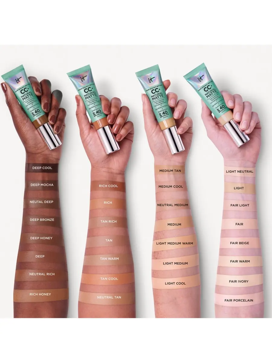 CC+ кремовая матирующая тональная основа SPF 40 IT Cosmetics, цвет deep honey — изображение 4 из 8