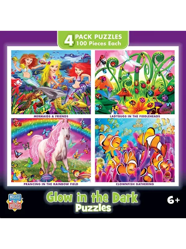 Набор детских пазлов Masterpieces - фиолетовое свечение, 4 шт., 100 деталей Masterpieces Puzzles — изображение 1 из 3