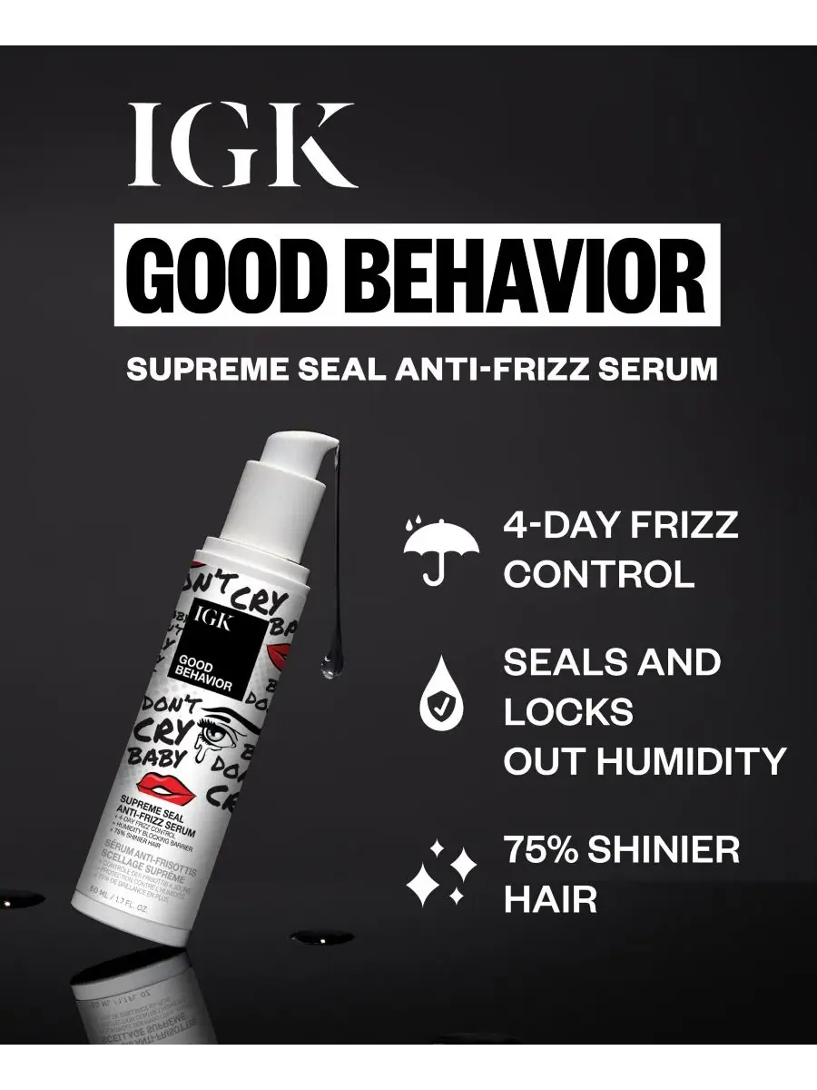 IGK Hair Сыворотка против пушистости волос Good Behavior Supreme Seal, 1,7 унции — изображение 2 из 7