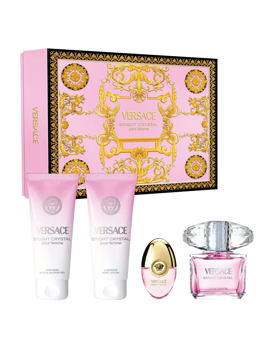 Парфюмерный набор Versace Bright Crystal, 3.0 oz EDT, 3.4 oz гель для душа, 3.4 oz лосьон, 0.33 oz — изображение 1 из 4