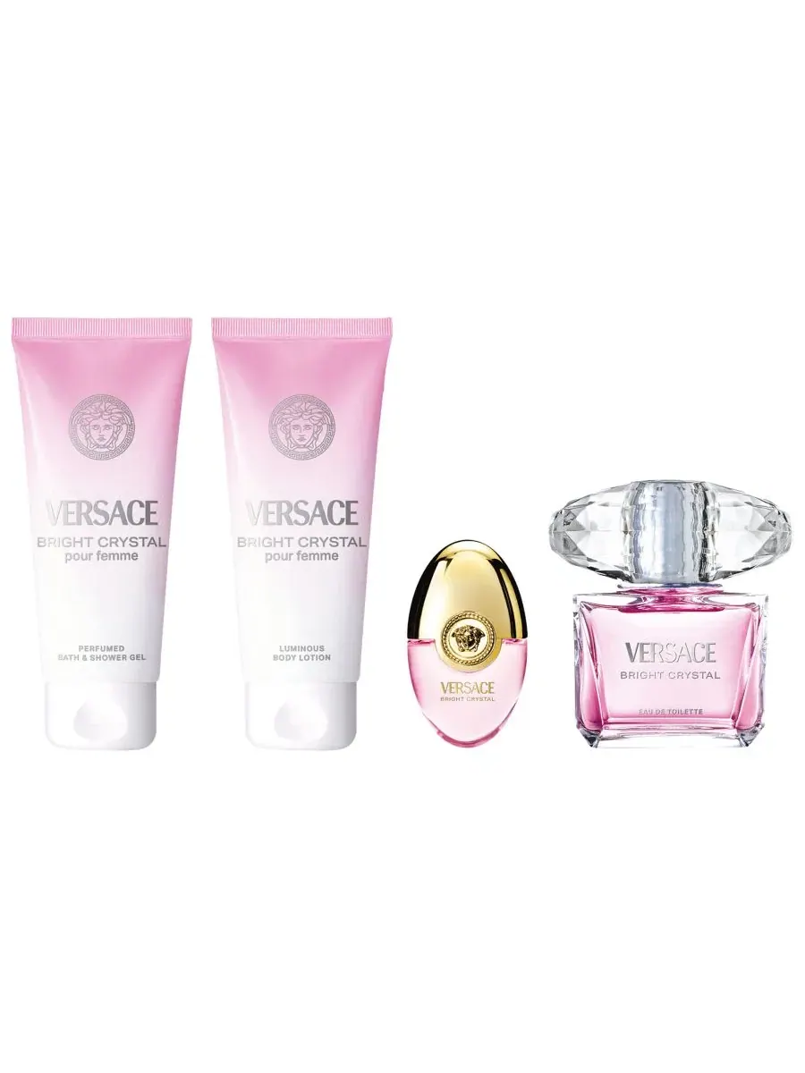 Парфюмерный набор Versace Bright Crystal, 3.0 oz EDT, 3.4 oz гель для душа, 3.4 oz лосьон, 0.33 oz — изображение 2 из 4