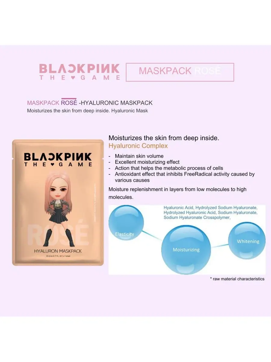 SIIA Cosmetics Набор масок BLACKPINK THE GAME - ROSE (гиалурон) — изображение 7 из 9
