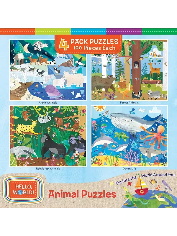 Шедевры! Привет, мир! Набор из 4 пазлов по 100 деталей для детей Masterpieces Puzzles — изображение 1 из 3