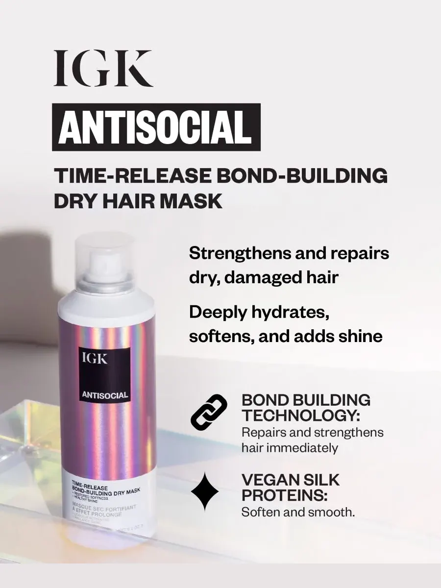 Ночная маска для сухих волос Antisocial Overnight Bond-Building Dry Hair Mask - дорожный размер Igk — изображение 6 из 6