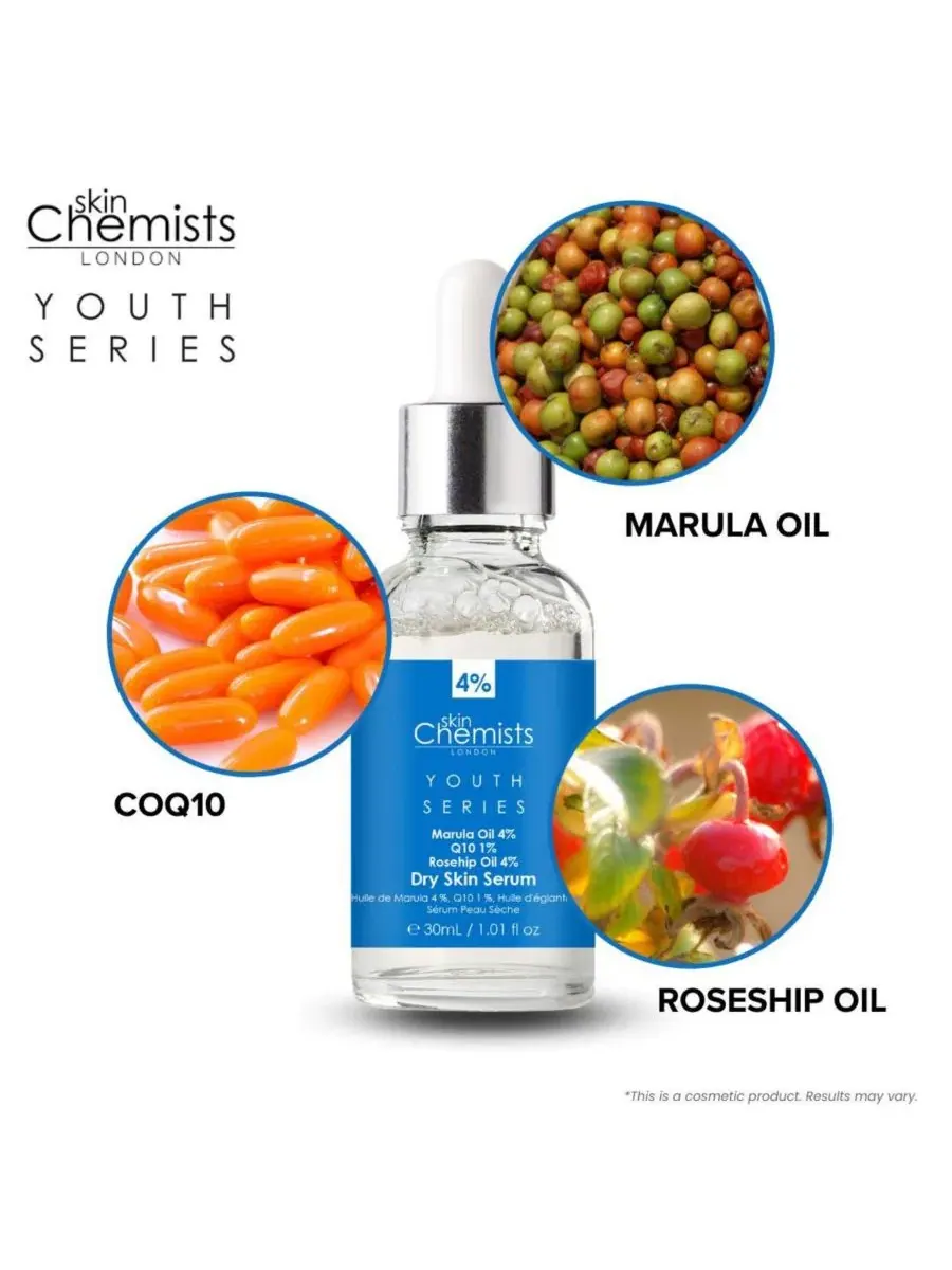 Сыворотка Skinchemists — Антивозрастная для сухой кожи. Масло марулы %, Q10 %, масло шиповника % — изображение 2 из 5