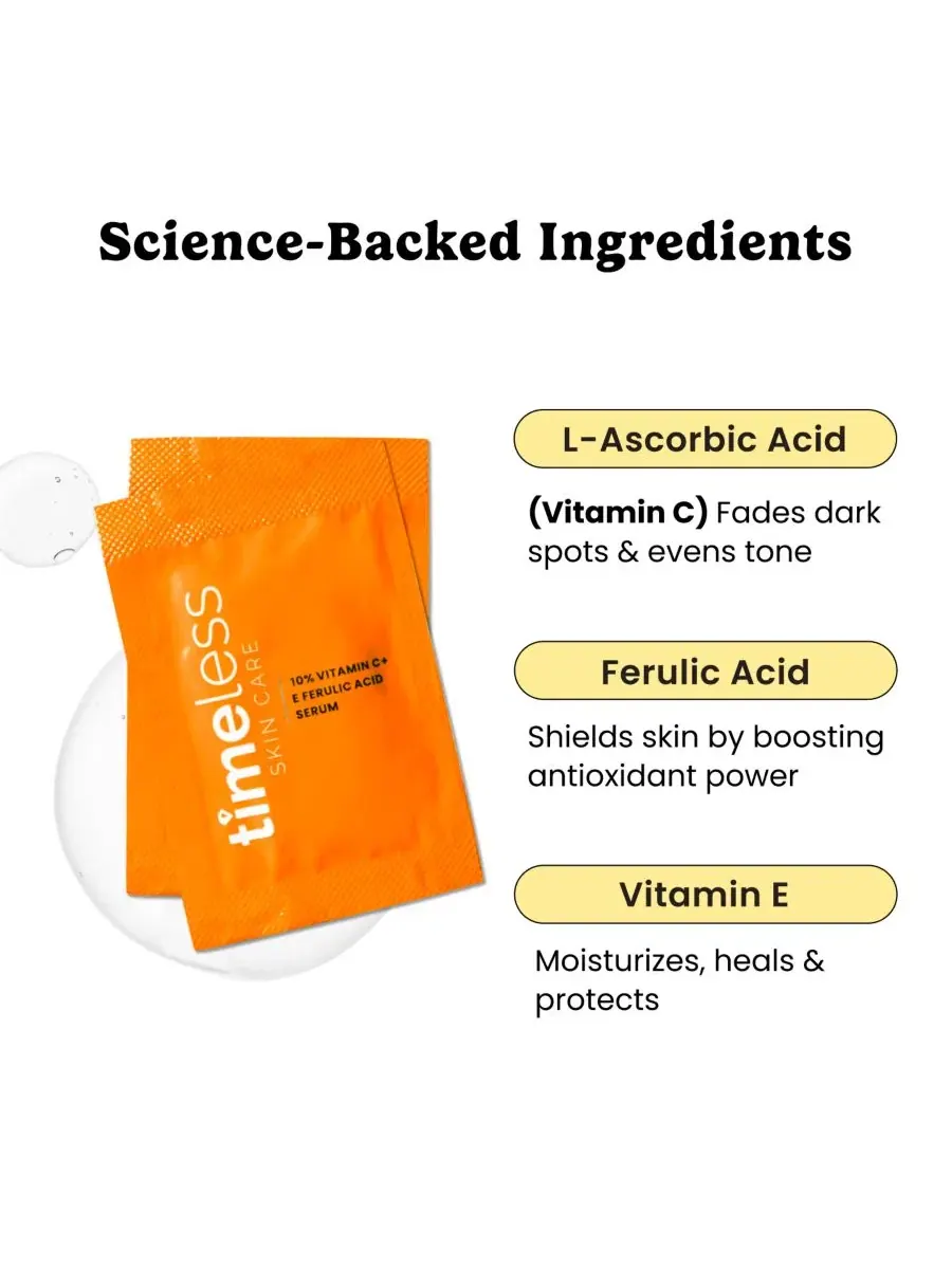 Сыворотка Timeless Skin Care — С % витамином С + Е и феруловой кислотой в одноразовых пакетиках — изображение 2 из 6