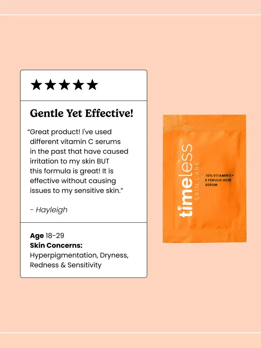 Сыворотка Timeless Skin Care — С % витамином С + Е и феруловой кислотой в одноразовых пакетиках — изображение 3 из 6