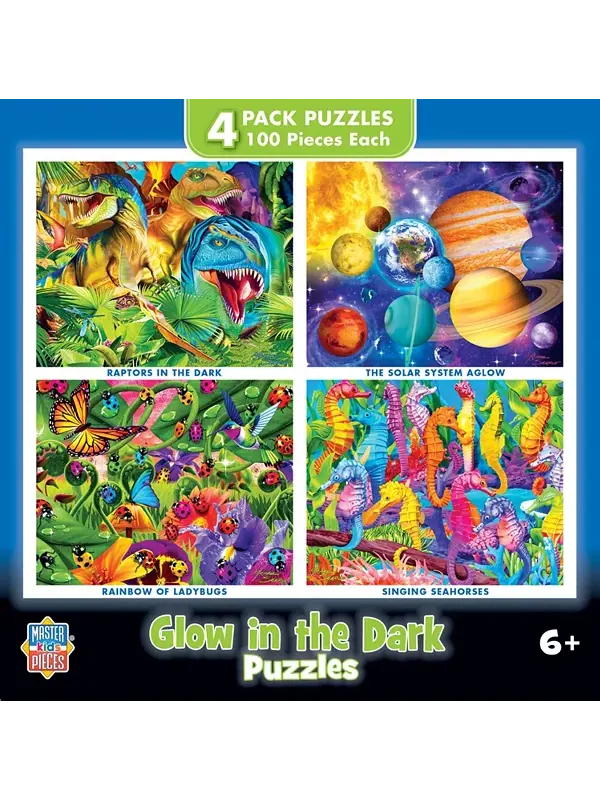 Шедевры, светящиеся в темноте. Набор из 4 пазлов по 100 деталей — версия 2 Masterpieces Puzzles — изображение 1 из 3