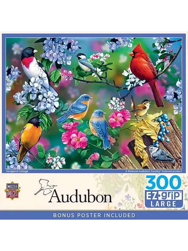 Шедевры Одюбона, коллаж певчих птиц, пазл EZ Grip из 300 элементов Masterpieces Puzzles — изображение 1 из 3