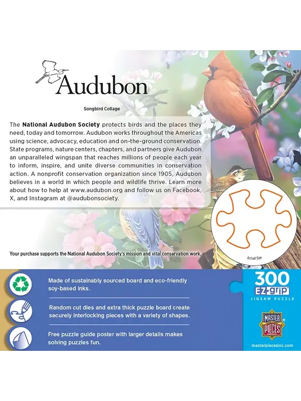 Шедевры Одюбона, коллаж певчих птиц, пазл EZ Grip из 300 элементов Masterpieces Puzzles — изображение 3 из 3