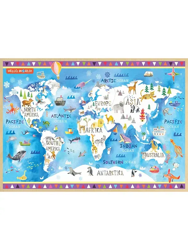 Шедевры, привет, мир! - пазл из 60 деревянных деталей с картой мира Masterpieces Puzzles — изображение 2 из 3