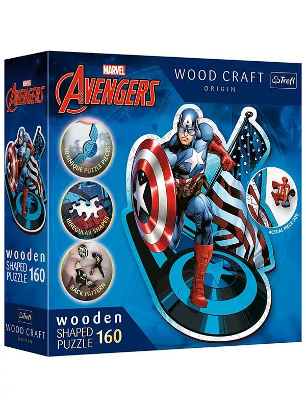Деревянные пазлы Trefl Wood Craft, 160 деталей, деревянный пазл - Marvel - Бесстрашный Капитан