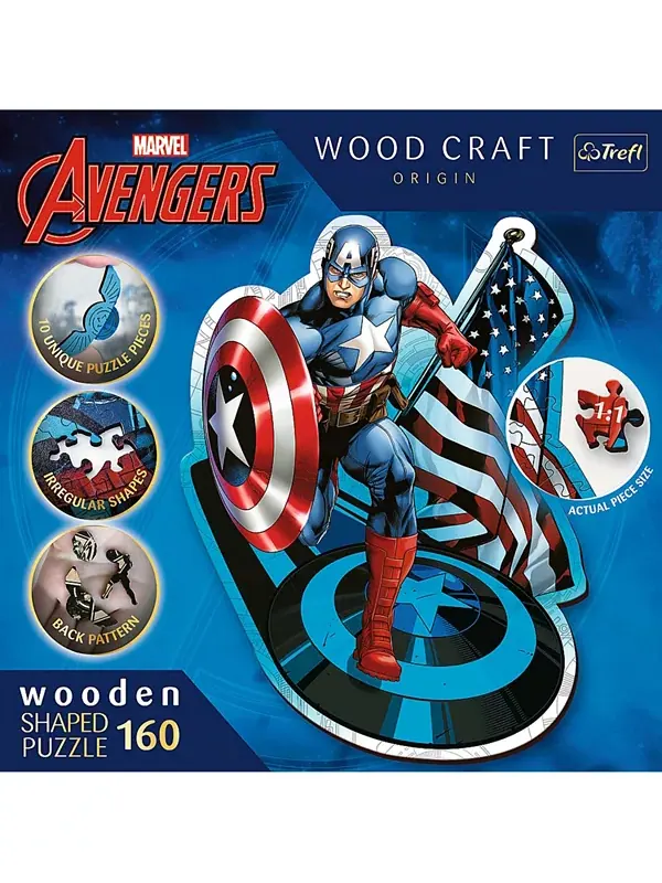 Деревянные пазлы Trefl Wood Craft, 160 деталей, деревянный пазл - Marvel - Бесстрашный Капитан — изображение 3 из 3