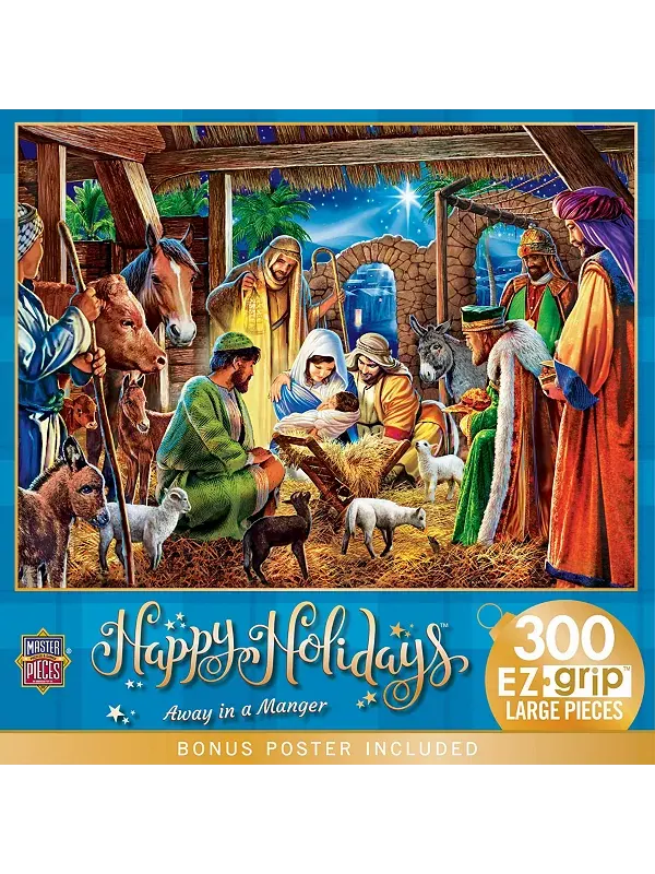 Шедевры, счастливых праздников - в яслях, пазл EZ Grip из 300 деталей Masterpieces Puzzles — изображение 1 из 3