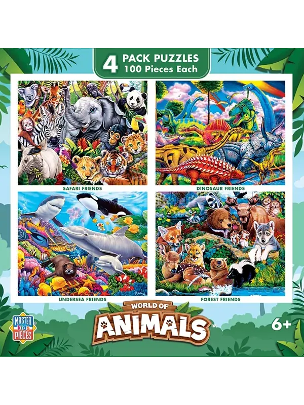 Шедевры мира животных, набор из 4 пазлов по 100 деталей Masterpieces Puzzles — изображение 1 из 3
