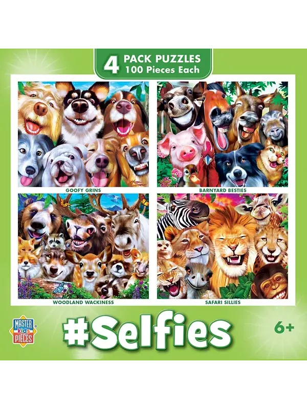 Набор пазлов для детей Masterpieces - селфи, 4 штуки по 100 штук Masterpieces Puzzles — изображение 1 из 3