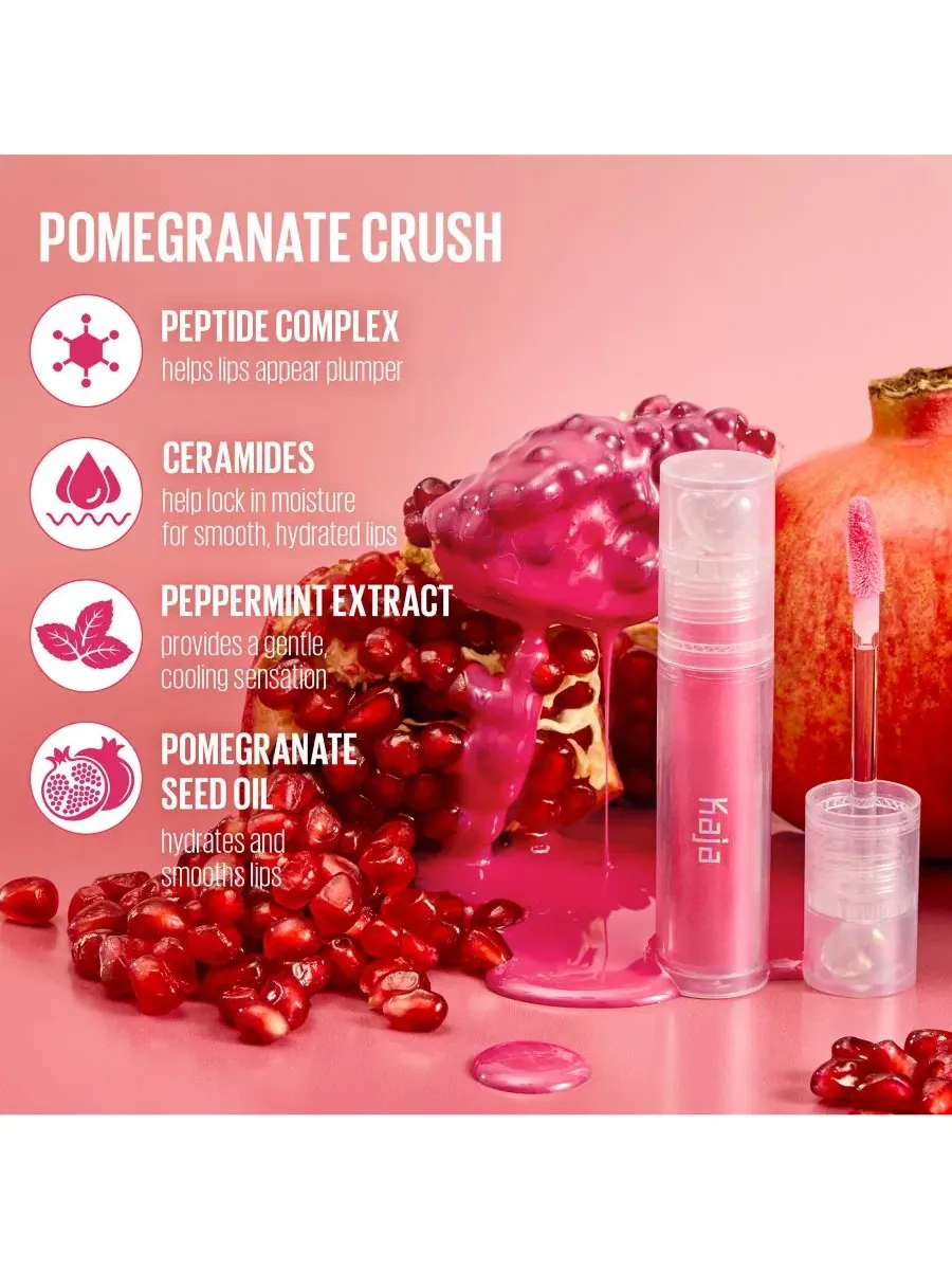 Увлажняющий и увеличивающий объем блеск для губ Juicy Glass, 4 г Kaja, pomegranate crush — изображение 6 из 9