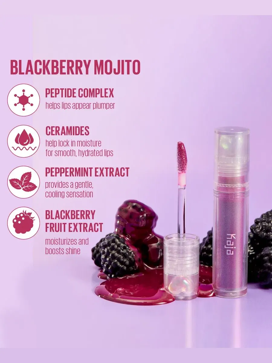 Увлажняющий и увеличивающий объем блеск для губ Juicy Glass, 4 г Kaja, blackberry mojito — изображение 6 из 9