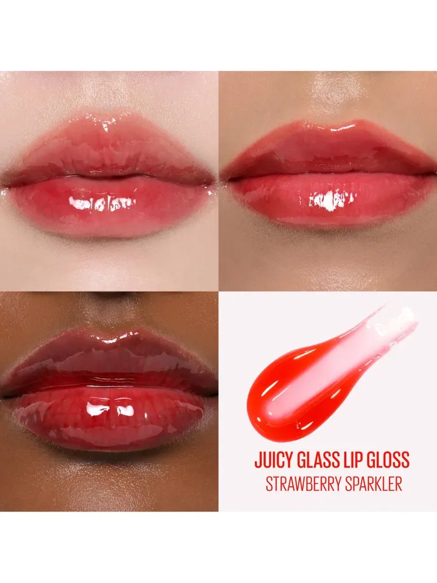 Увлажняющий и увеличивающий объем блеск для губ Juicy Glass, 4 г Kaja, strawberry sparkler — изображение 5 из 9