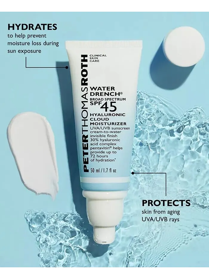 Water Drench Broad Spectrum SPF 45 Гиалуроновое увлажняющее солнцезащитное средство Cloud, 1,7 — изображение 4 из 8