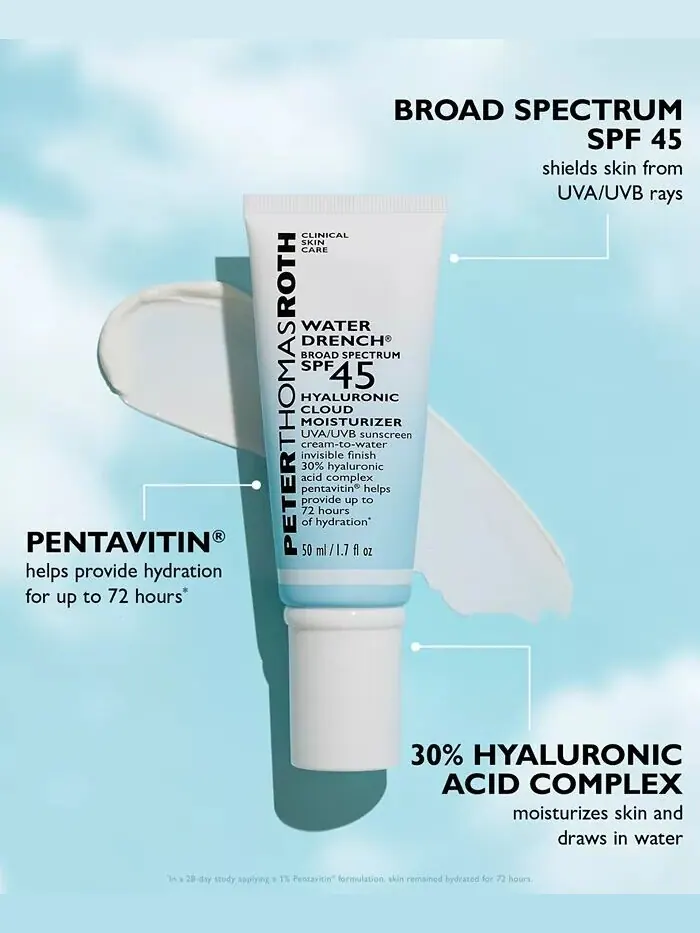 Water Drench Broad Spectrum SPF 45 Гиалуроновое увлажняющее солнцезащитное средство Cloud, 1,7 — изображение 6 из 8