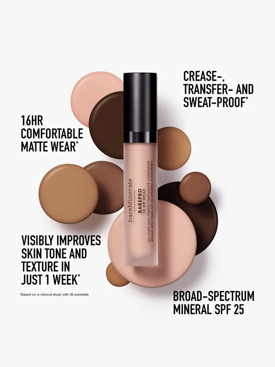 BarePro 16HR Матирующий консилер для всего лица с минеральной основой и SPF 25 BareMinerals, цвет — изображение 4 из 10