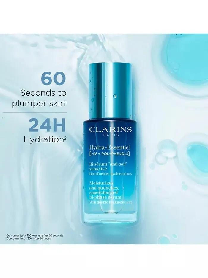 Сыворотка Clarins — Двухфазная для лица Hydra-Essentiel с двойной гиалуроновой кислотой — изображение 2 из 9
