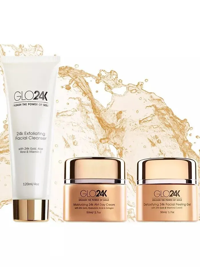 Набор Glo24K — Полный набор: увлажняющий дневной крем с 24-каратным золотом, гель-пилинг — изображение 2 из 2