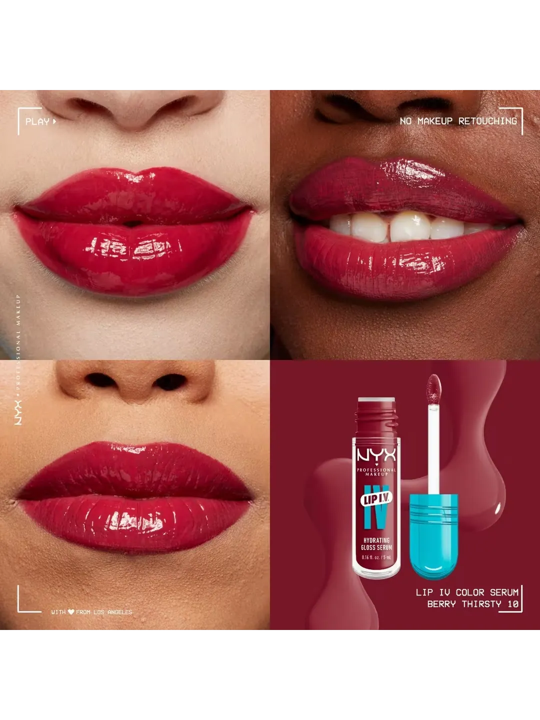 Увлажняющий блеск для губ NYX Professional Makeup Lip I.V. Hydrating Gloss Stain, Berry Thirsty, 5 — изображение 4 из 4
